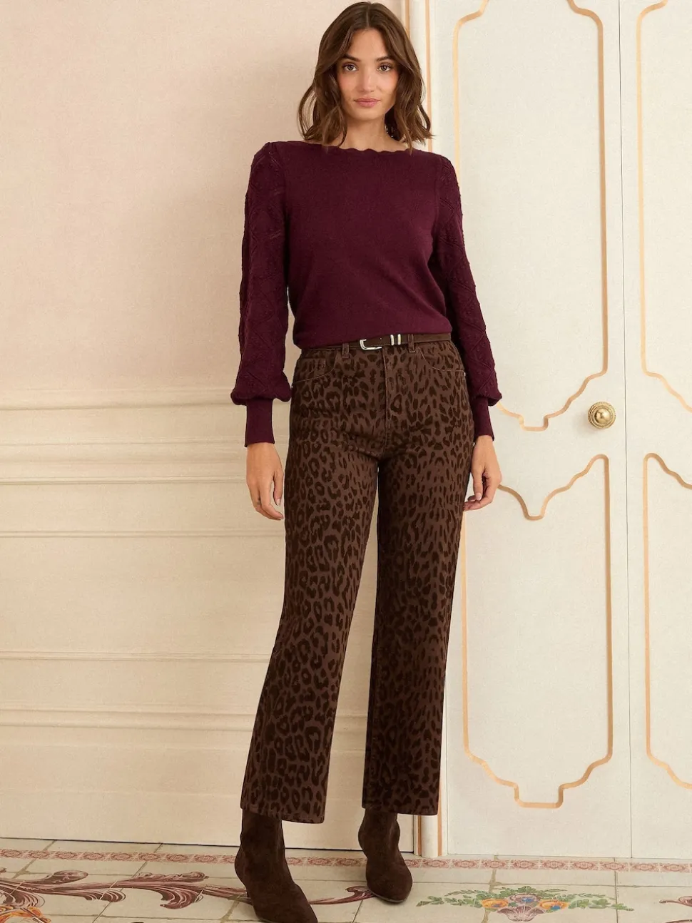 Baies - Pull Love & Roses Bobble Stitch en maille festonnée