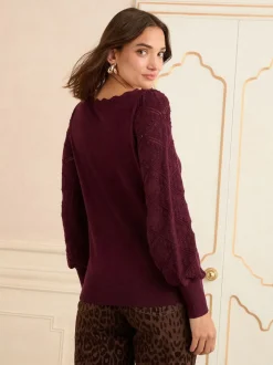 Baies - Pull Love & Roses Bobble Stitch en maille festonnée