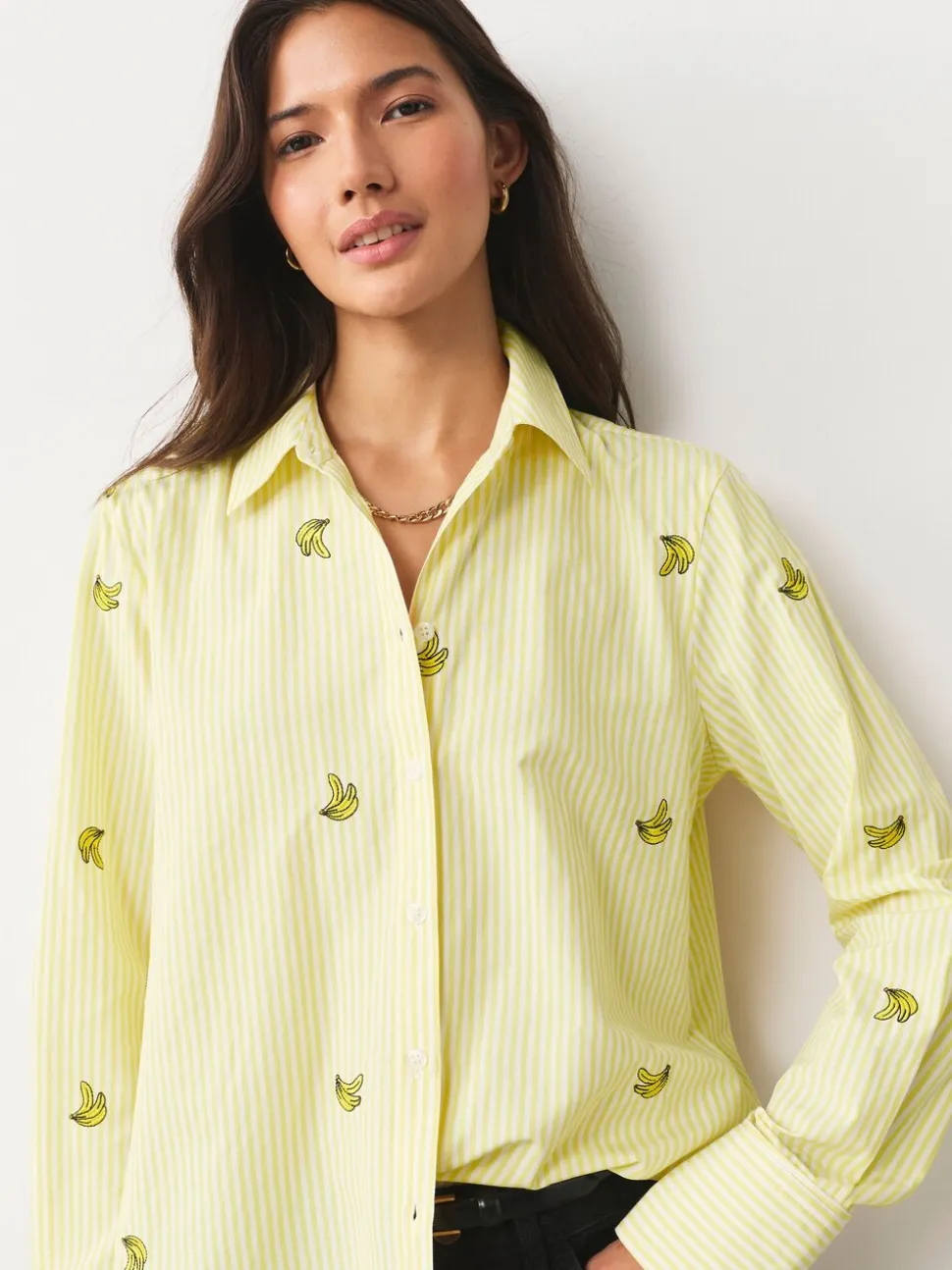 Banane à rayures jaune et blanche - Chemises à manches longues brodées