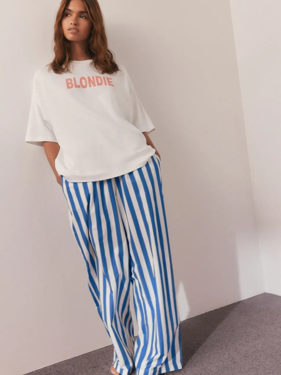 Bande blanche/bleue - Pyjama Blondie à manches courtes