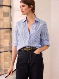 Bande bleue - Chemise décontractée douce à manches longues et col en V