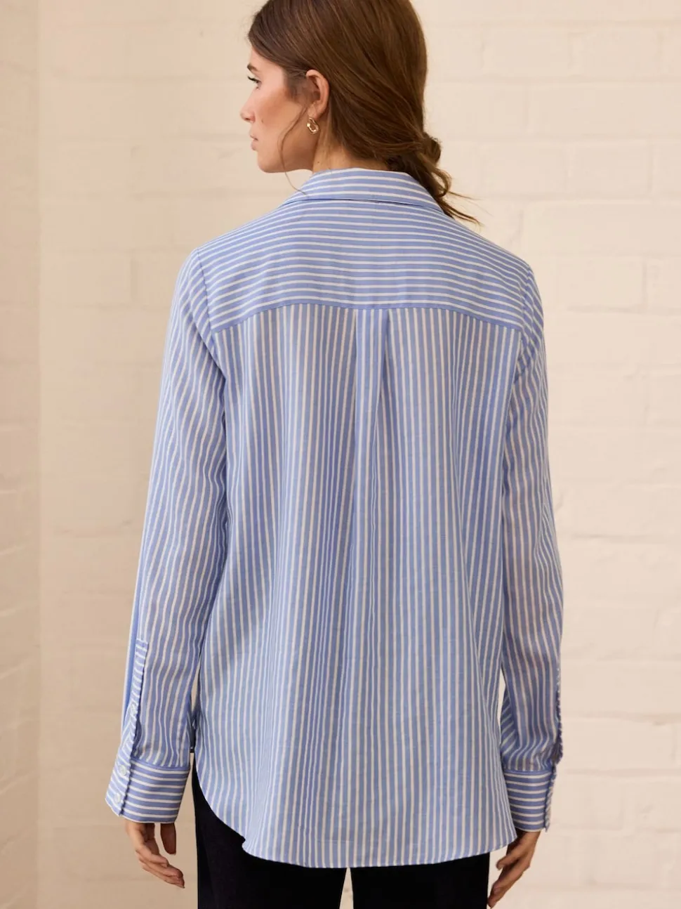 Bande bleue - Chemise décontractée douce à manches longues et col en V