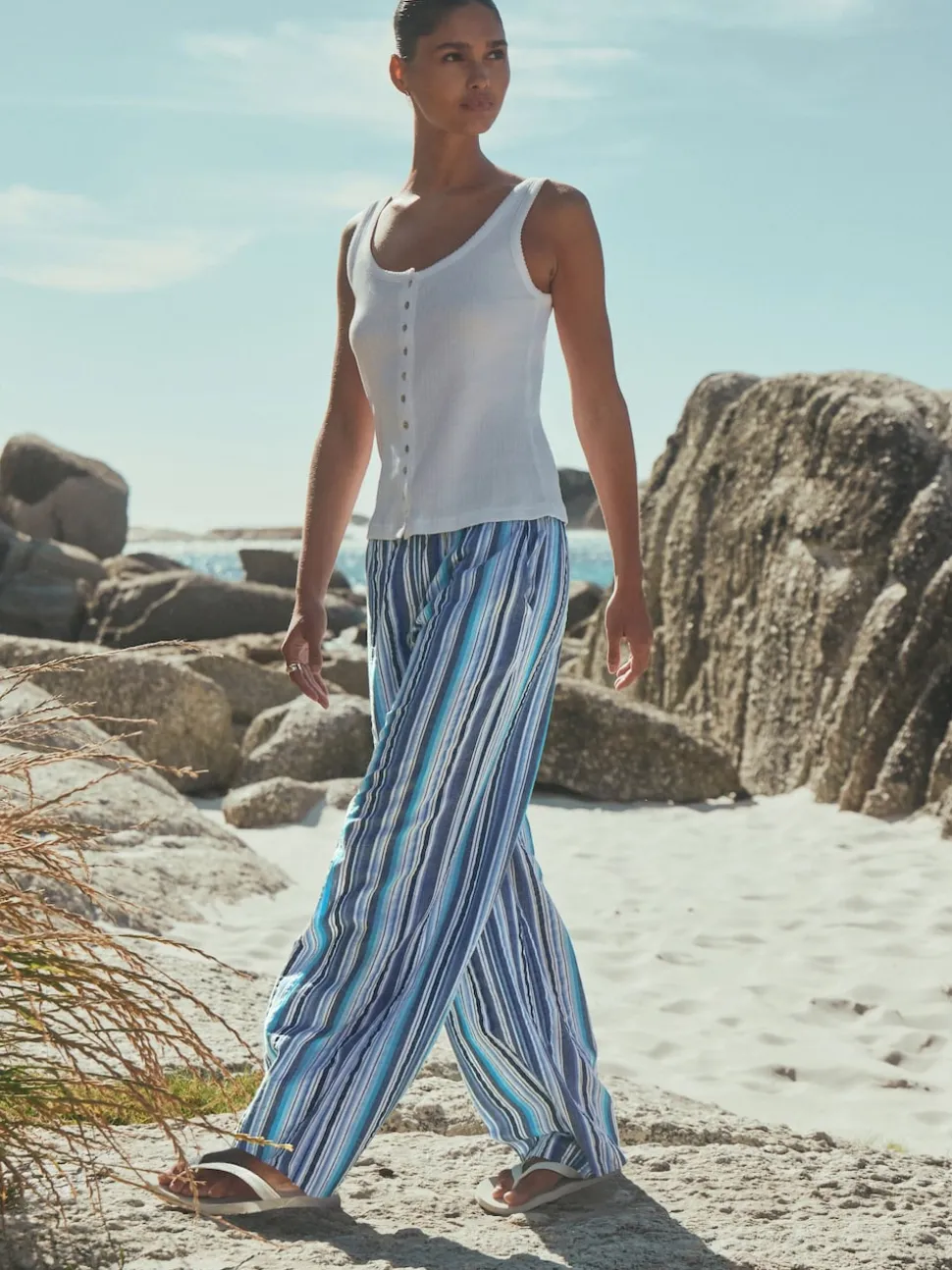 Bande bleue - Pantalon large à enfiler