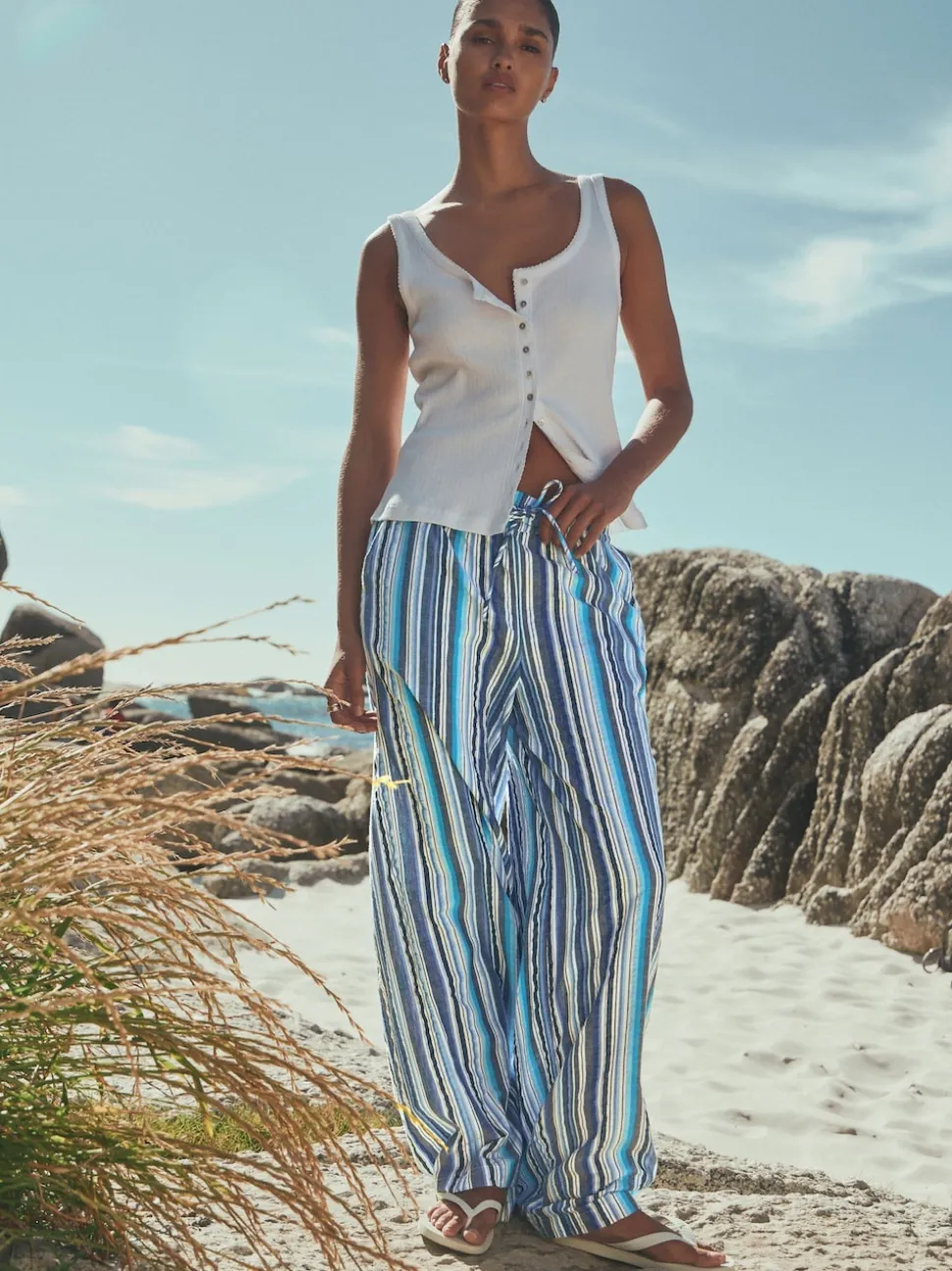 Bande bleue - Pantalon large à enfiler