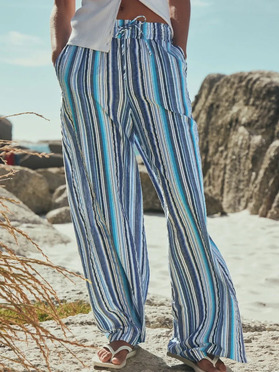 Bande bleue - Pantalon large à enfiler
