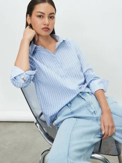 Bande bleue/blanche - Chemise extensible ajustée Essential à manches longues