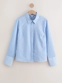 Bande bleue/blanche - Chemise extensible ajustée Essential à manches longues