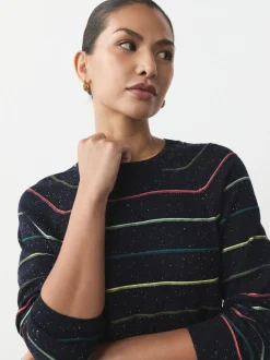 Bande d'arc-en-ciel - Pull col rond riche en coton au toucher doux