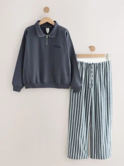 Bande marine - Ensemble sweat-shirt à demi-zip et pyjama en flanelle