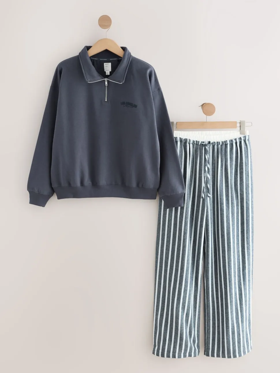 Bande marine - Ensemble sweat-shirt à demi-zip et pyjama en flanelle