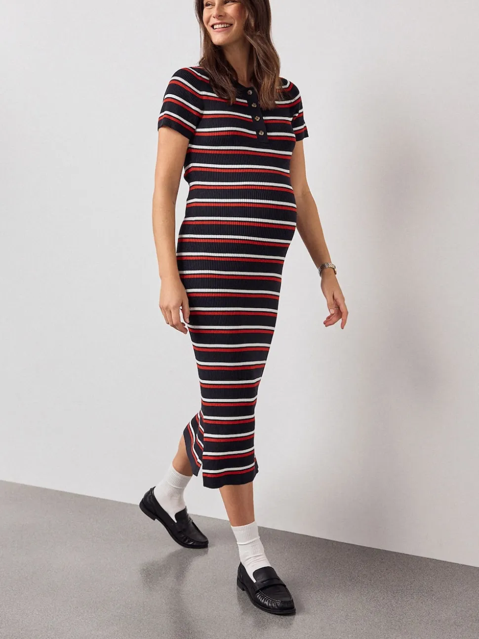 Bande marine - Robe en maille à col Grossesse