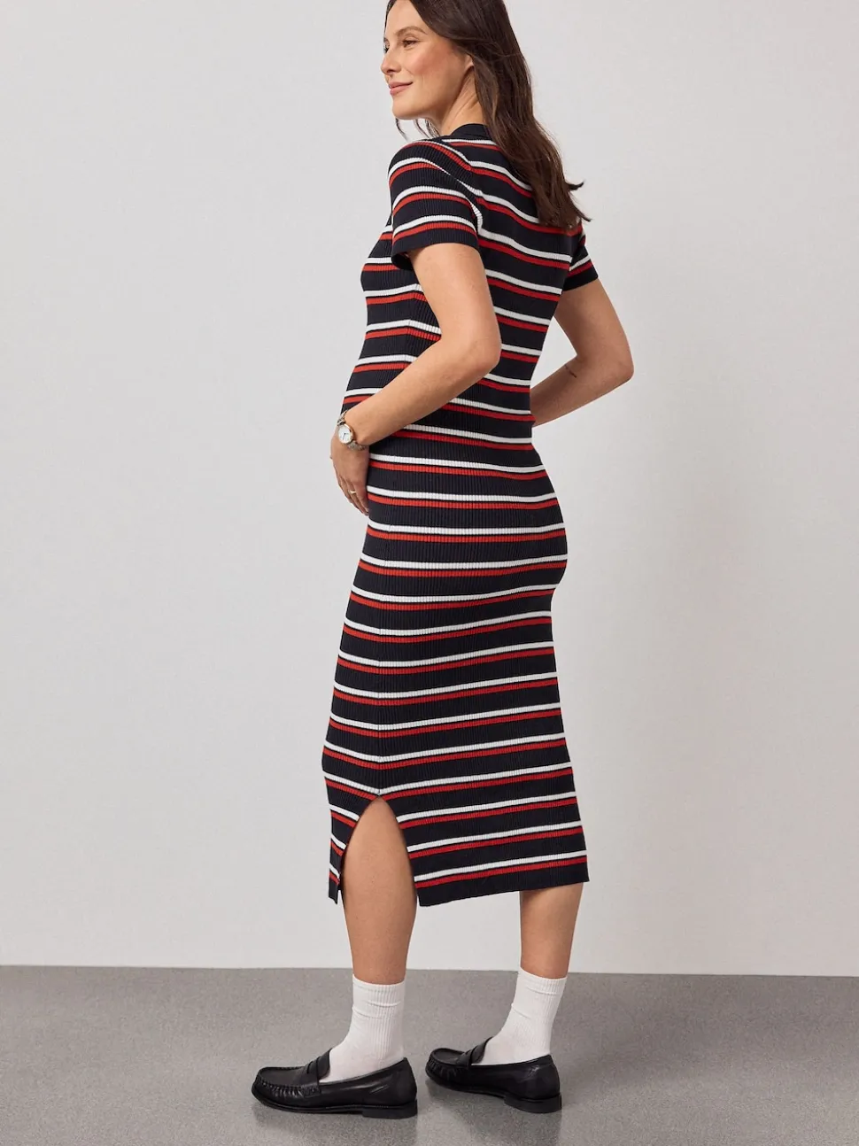 Bande marine - Robe en maille à col Grossesse