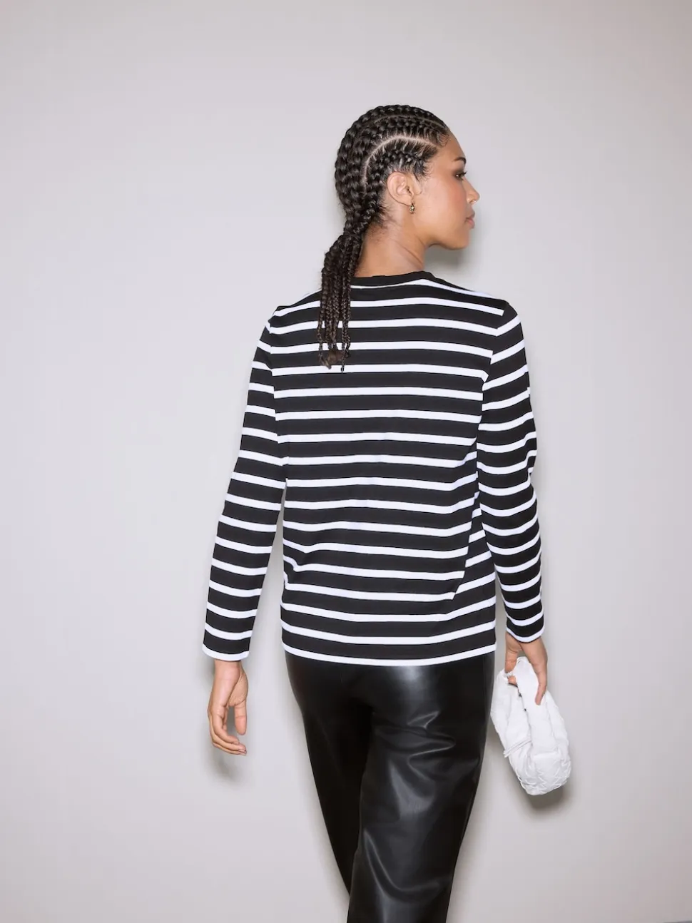 Bande noire/blanche - T-shirt manches longues Col rond épais