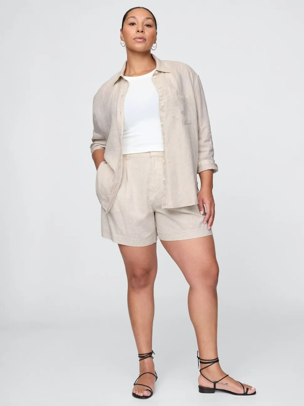beige - Gap short épais en lin Blend taille haute