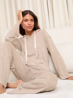 beige - Sweat-shirt à capuche d’intérieur Lipsy côtelé