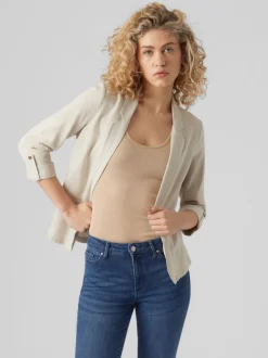 beige - VERO MODA Veste en lin Blend manches 3/4