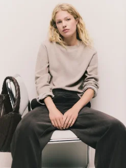 Beige neutre - Pull côtelé confortable au toucher à col rond