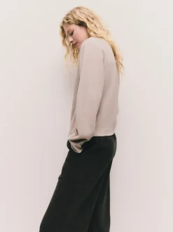 Beige neutre - Pull côtelé confortable au toucher à col rond