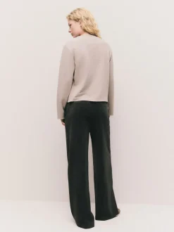 Beige neutre - Pull côtelé confortable au toucher à col rond