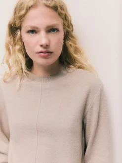 Beige neutre - Pull côtelé confortable au toucher à col rond
