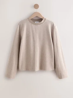 Beige neutre - Pull côtelé confortable au toucher à col rond