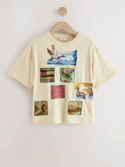 Beurre jaune - T-shirt à manches courtes à manches courtes et col ras du cou avec écusson à sequins