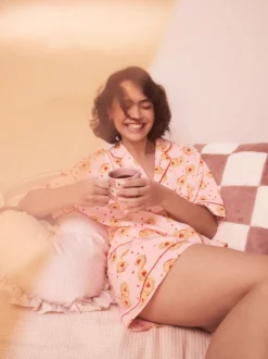 Biscuit rose - Ensemble Pyjamas courts boutonné en jersey