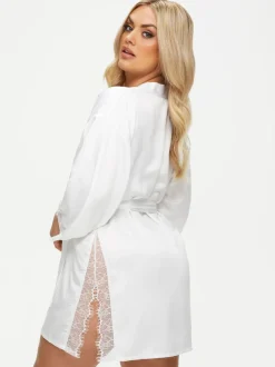 Blanc - Ann Summers Satin Robe de chambre Cherryann Peignoirs