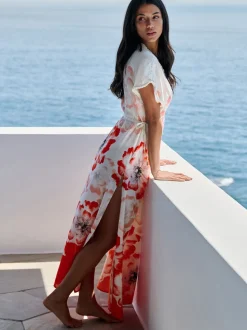 Blanc - B by Ted Baker Robe blanche Blend en lin fleurie Beach
