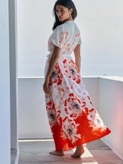 Blanc - B by Ted Baker Robe blanche Blend en lin fleurie Beach