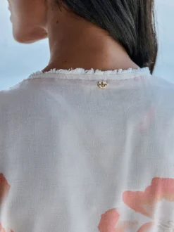 Blanc - B by Ted Baker Robe blanche Blend en lin fleurie Beach