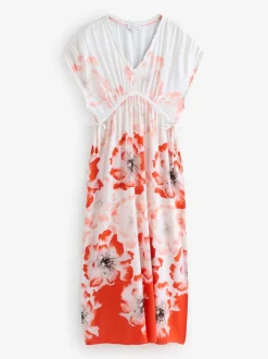 Blanc - B by Ted Baker Robe blanche Blend en lin fleurie Beach