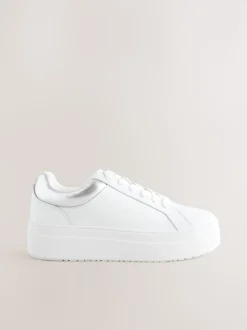 Blanc - Baskets épaisses à lacets en cuir à bout rond