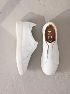 Blanc - Baskets Signature sans lacets en cuir haut de gamme