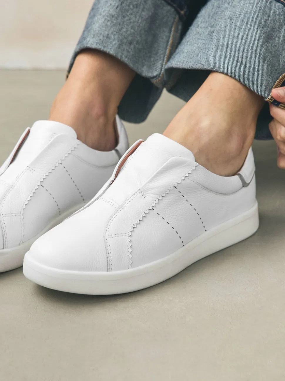 Blanc - Baskets Signature sans lacets en cuir haut de gamme