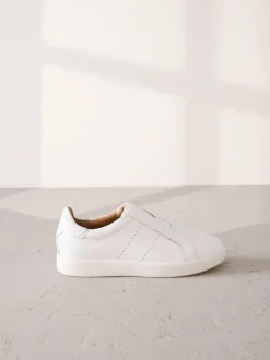 Blanc - Baskets Signature sans lacets en cuir haut de gamme