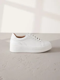 Blanc - Baskets Signature haut de gamme à lacets et semelle épaisse compensées en cuir