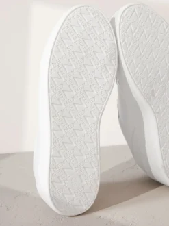 Blanc - Baskets Signature haut de gamme à lacets et semelle épaisse compensées en cuir