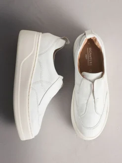 Blanc - Baskets Signature en cuir à plateforme compensée épaisse
