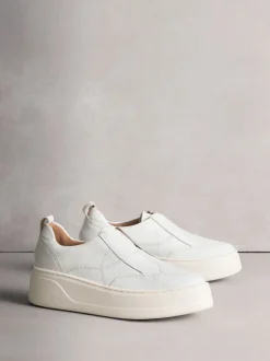 Blanc - Baskets Signature en cuir à plateforme compensée épaisse