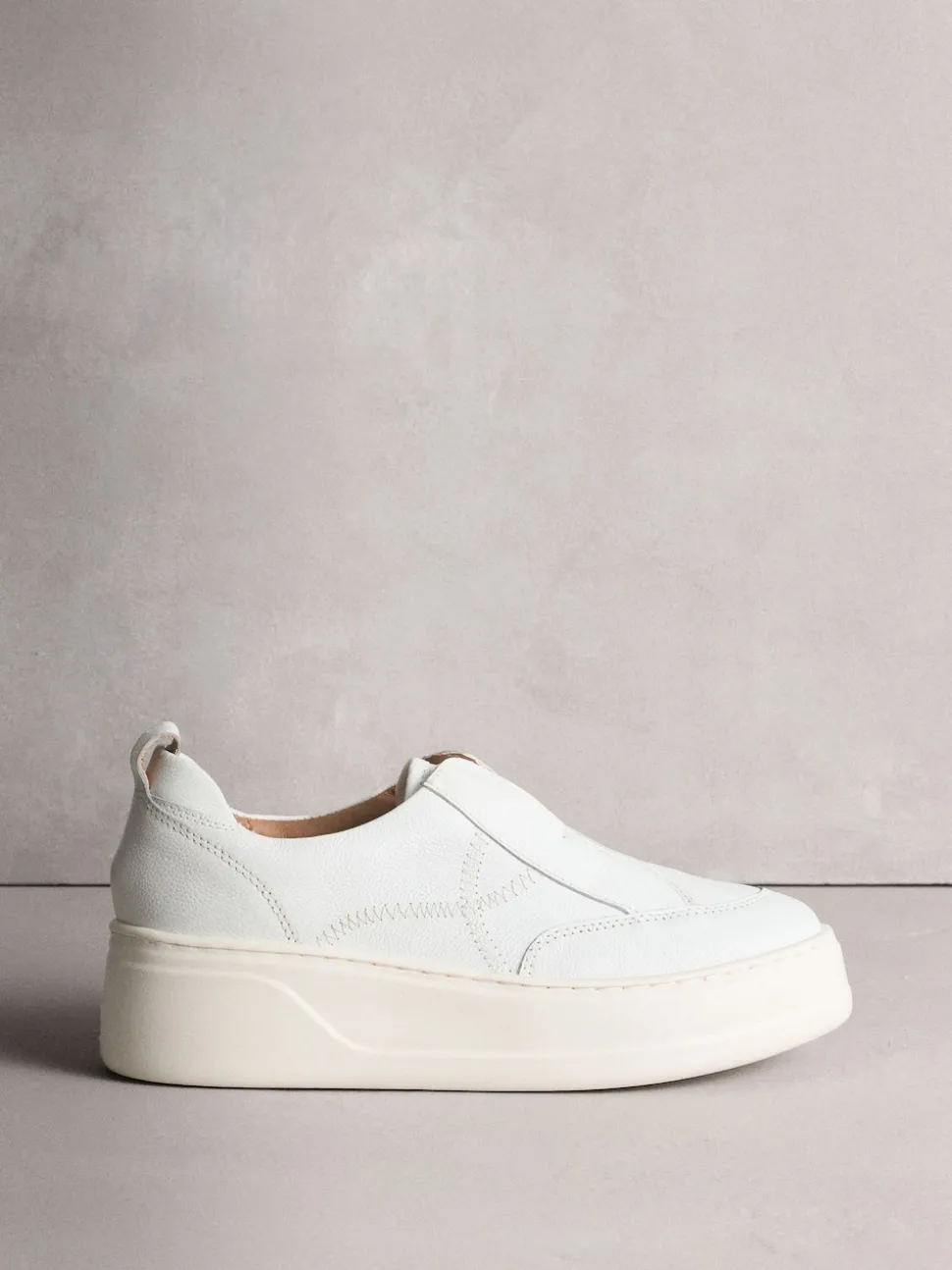 Blanc - Baskets Signature en cuir à plateforme compensée épaisse