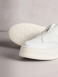 Blanc - Baskets Signature en cuir à plateforme compensée épaisse