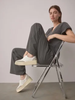 Blanc - Baskets Signature à plateforme compensée épaisse en cuir