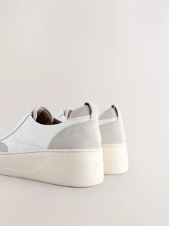 Blanc - Baskets Signature à plateforme compensée épaisse en cuir