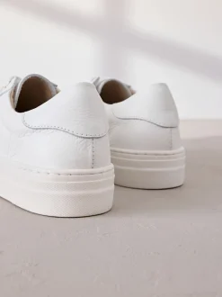 Blanc - Baskets Signature Premium en cuir à lacets