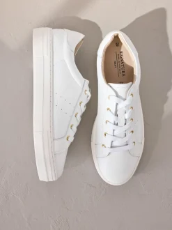 Blanc - Baskets Signature Premium en cuir à lacets