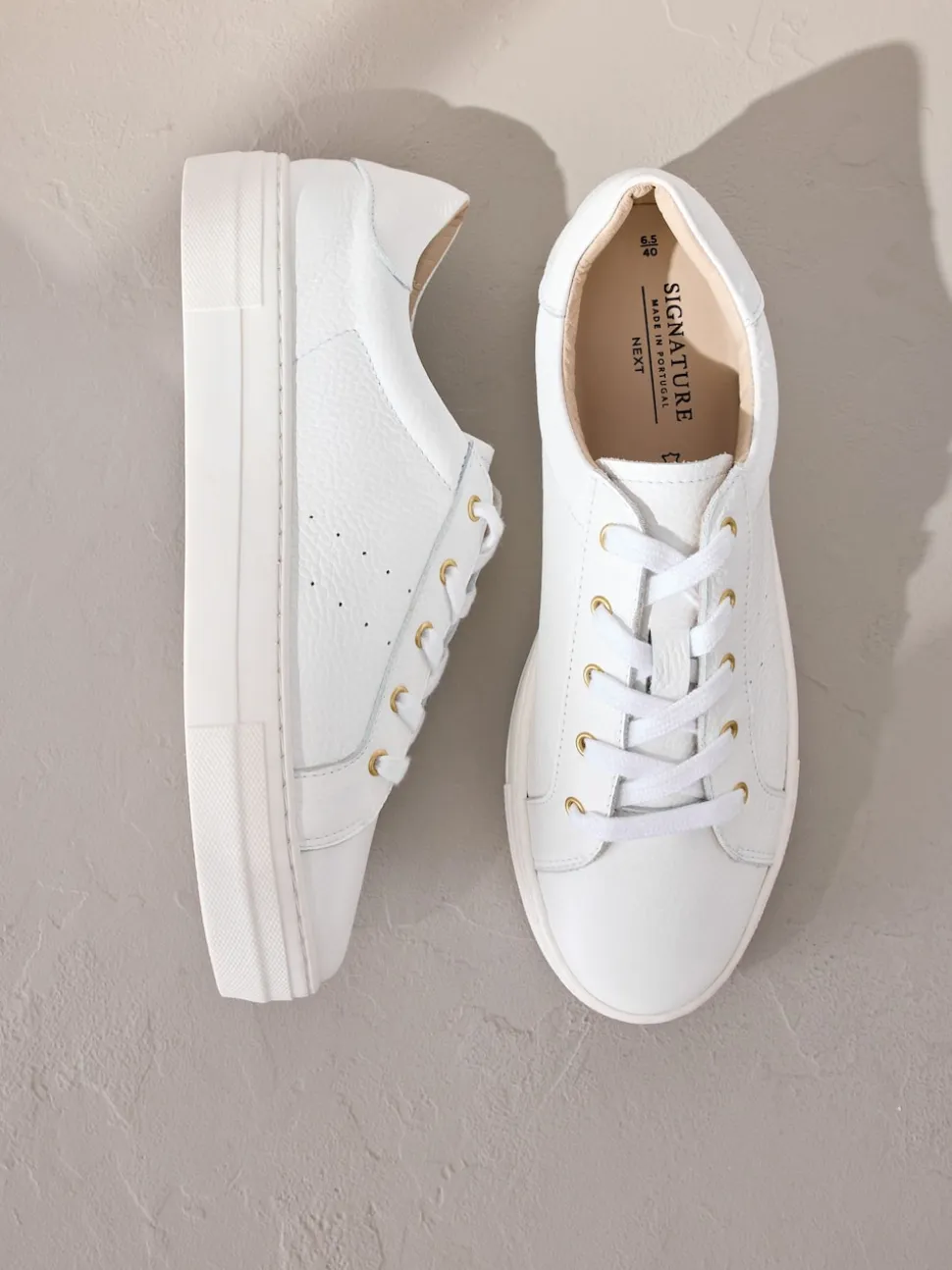 Blanc - Baskets Signature Premium en cuir à lacets