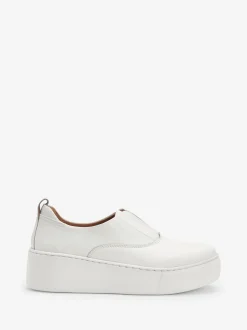 Blanc - Baskets Signature en cuir à plateforme compensée épaisse