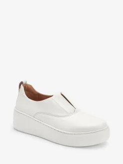 Blanc - Baskets Signature en cuir à plateforme compensée épaisse