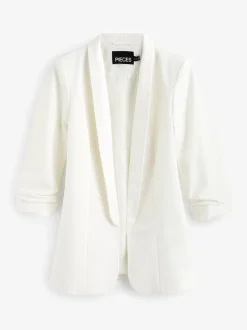Blanc - Blazer PIECES à manches froncées